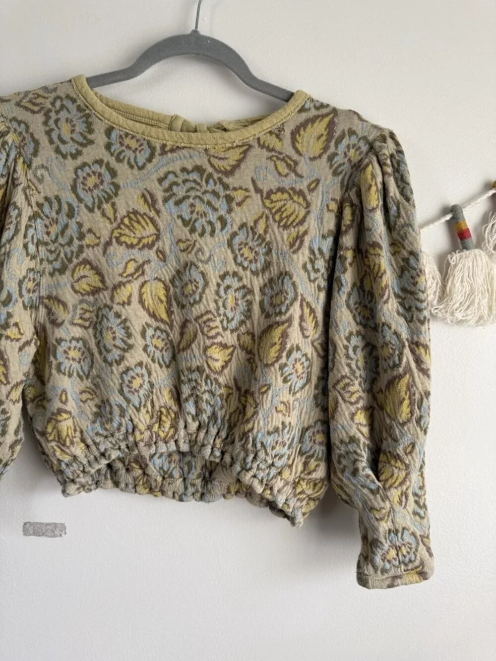 Free People No Ordinary Paisley Cottage Puff Sleeve Sweater Top Dainty Feminine